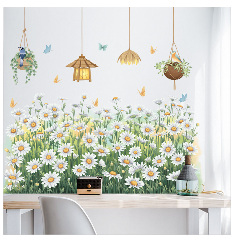 Sticker Giấy Dán Tường Decal Dán tường Tranh Dán Tường Trang Trí Tường Mẫu Vườn Hoa Cúc Trắng ZDB-2593