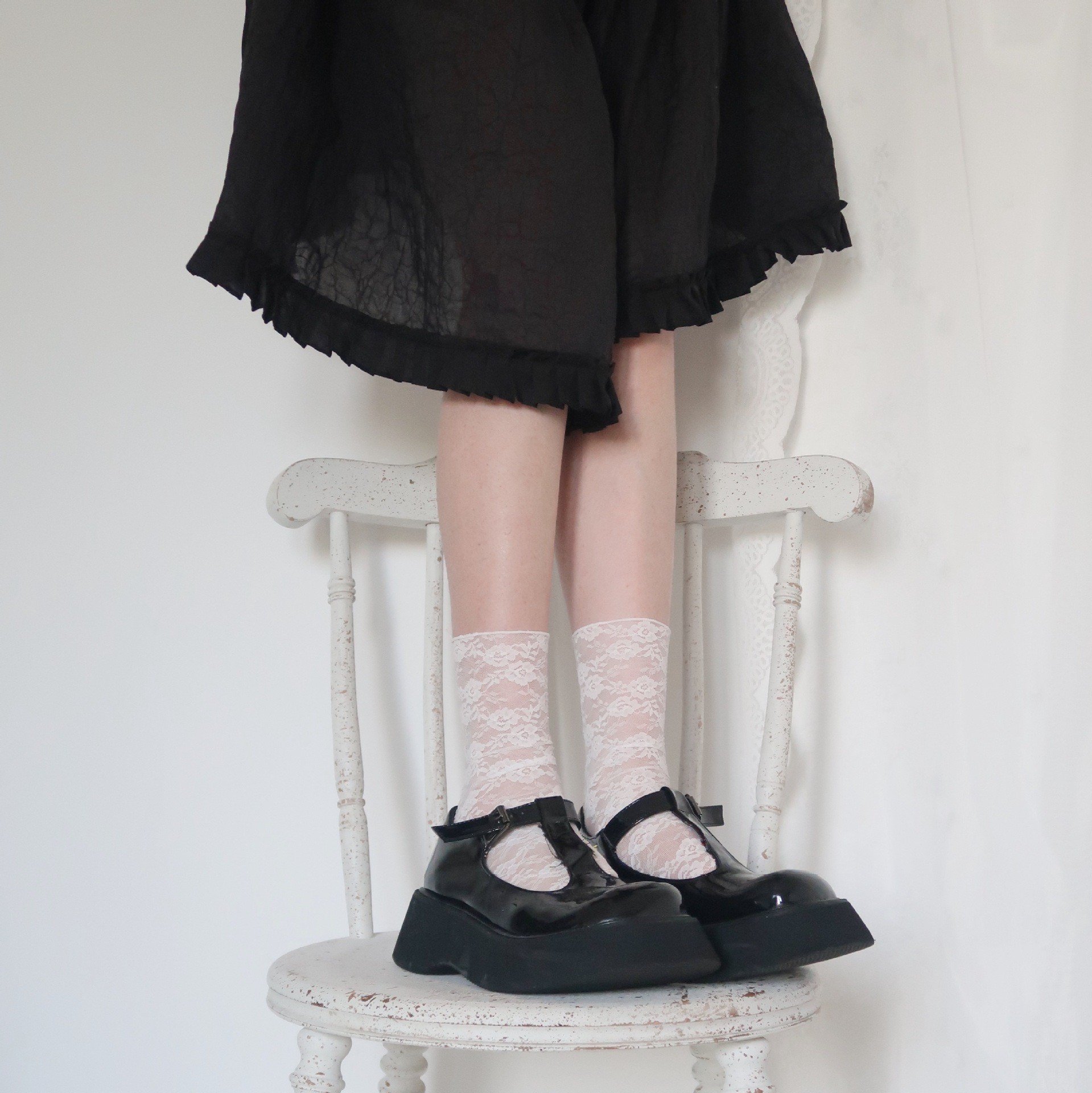 Tất ren nhún cổ chân thêu hoa, phong cách Lolita JK cá tính, thoáng mát mùa hè