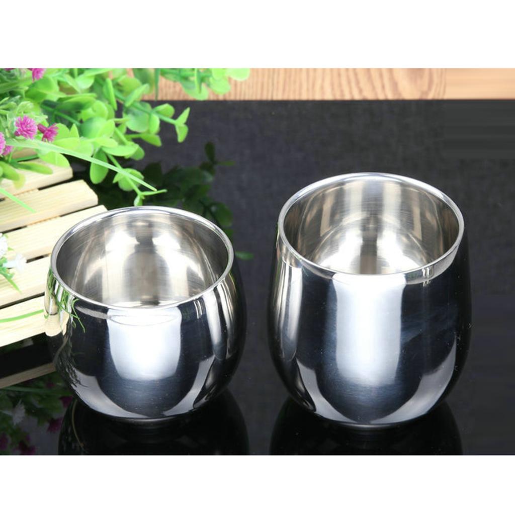 2xStainless Steel Beer Cup Double Wall Milk Coffee Tea Mug Curved 200ml