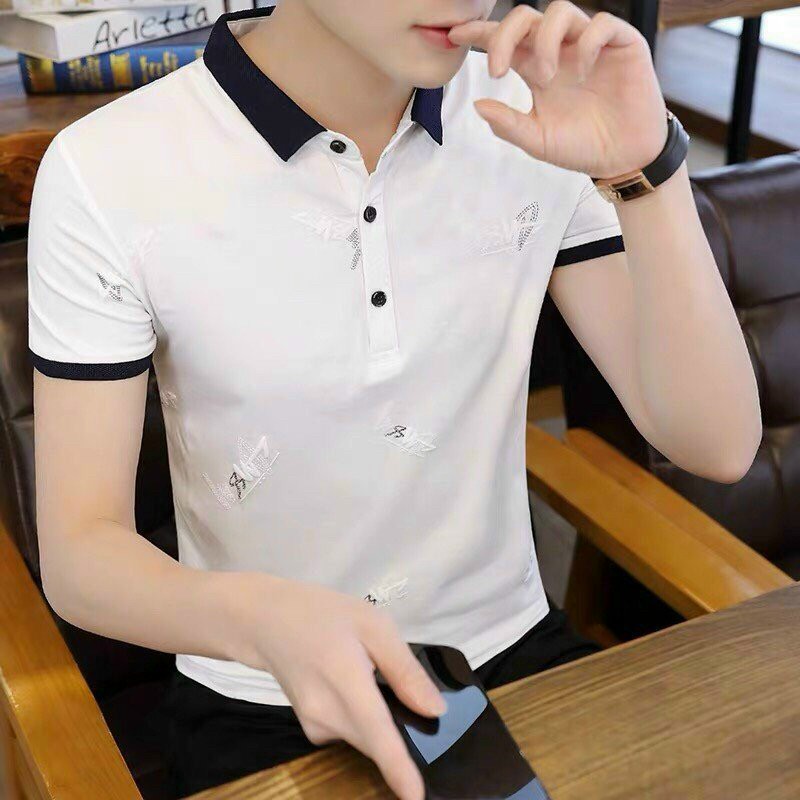 Áo thun polo nam có cổ tay ngắn thêu họa tiết vải thun cotton co giãn phong cách hàn quốc ATN 11