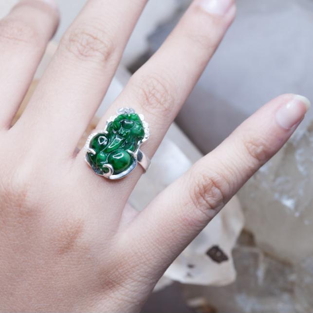 Nhẫn Tỳ hưu Cẩm thạch sơn thủy bọc bạc Free Size RTJAD01 - Vietgemstones