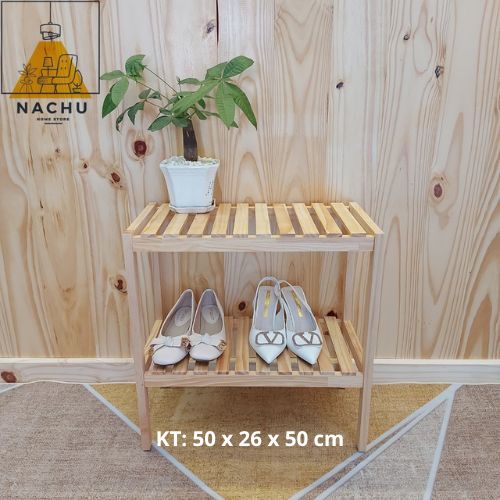 Kệ Để Giày Dép 2 Tầng Thông Minh Gỗ Thông Tự Nhiên 80 cm Nachu Home Store