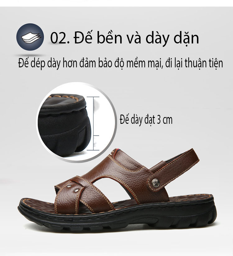 Dép sandals cho nam bằng da thật thiết kế đế mềm kiểu dáng mới mã DQH10321