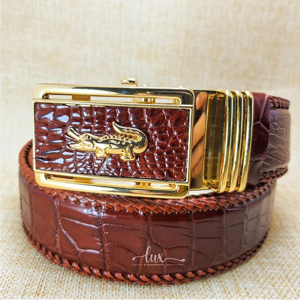 Dây Lưng Nam da cá sấu LuxLeather 3140- Đan Viền - Size 4cm - Da trơn - Dây liền