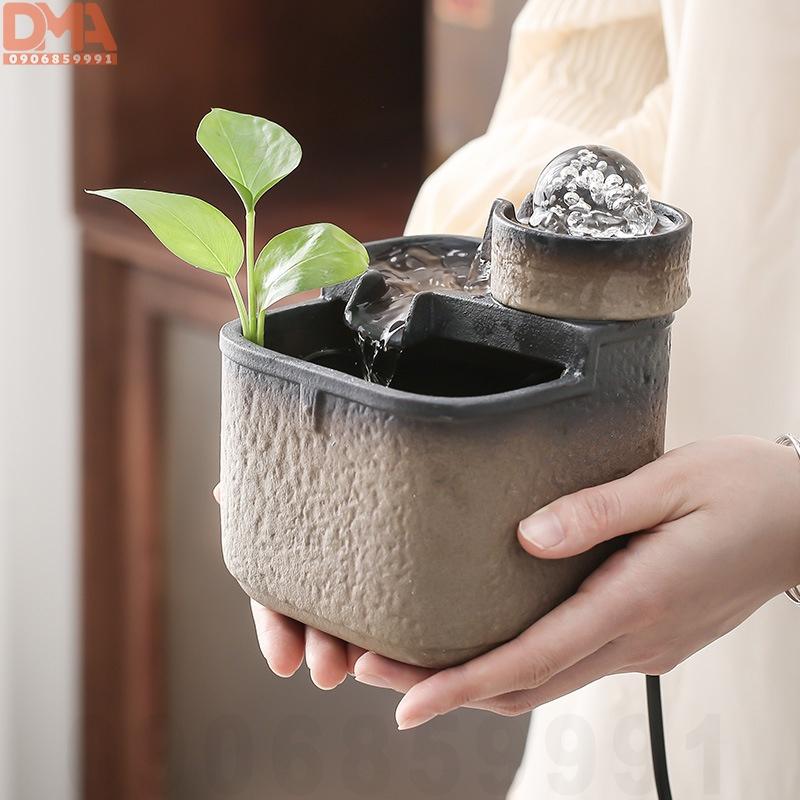 Thác nước gốm phong thủy,tiểu cảnh châu xoay trang trí cao cấp