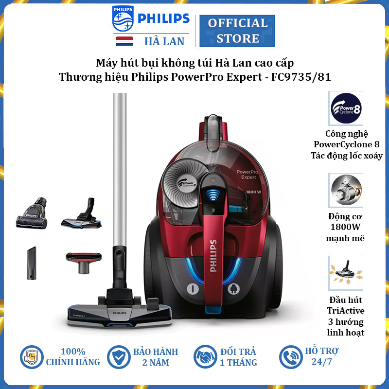 Máy hút bụi cao cấp Philips PowerPro Expert FC9735/81 công suất 1800W - Hàng Chính Hãng, Bảo Hành 2 Năm