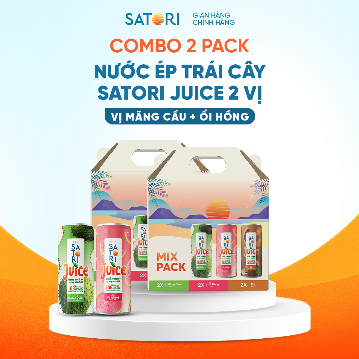 Combo 2 Pack 2 vị nước ép trái cây Satori Juice ổi + mãng cầu 250ml