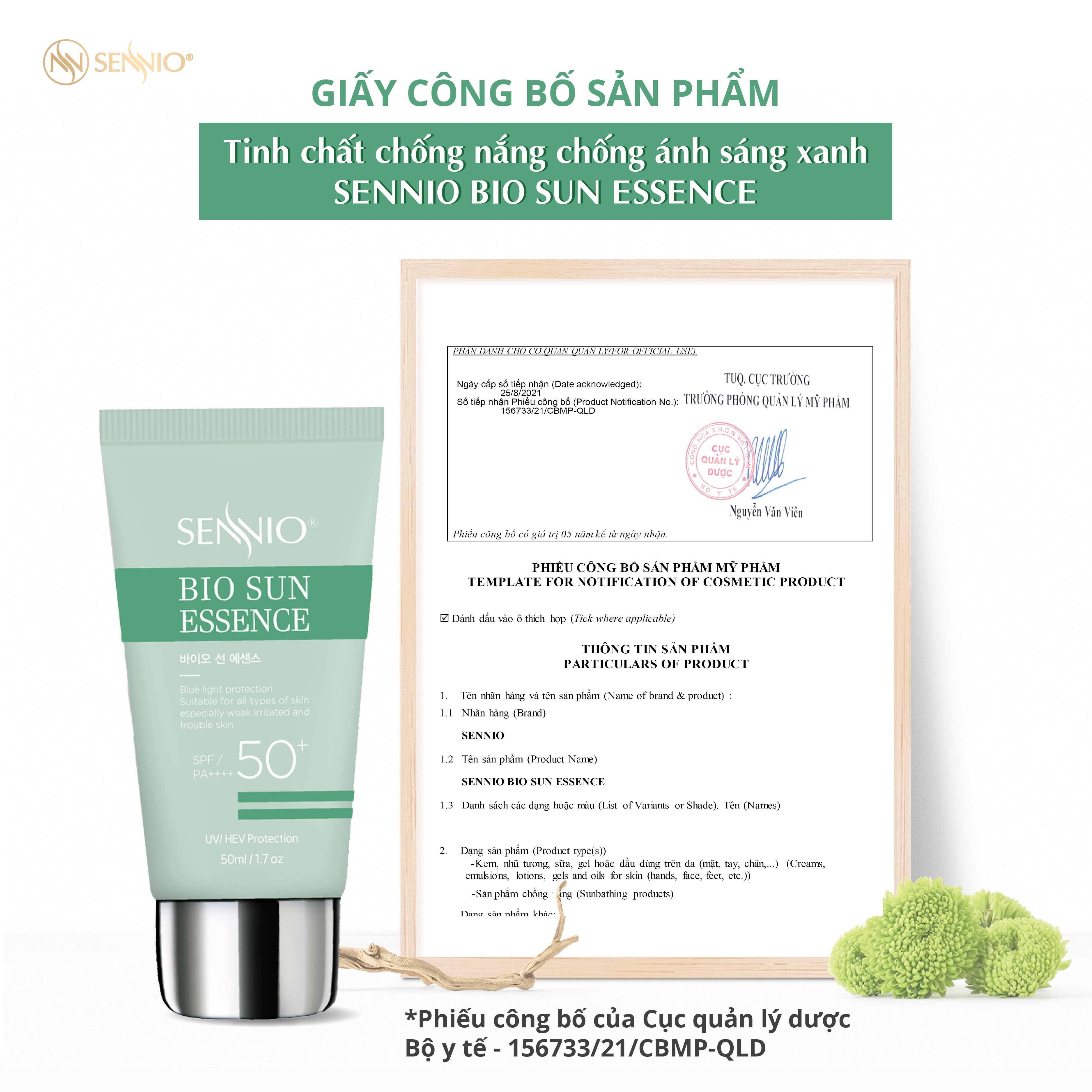 Tinh chất chống nắng, chống ánh sáng xanh Sennio Bio Sun Essence SPF50 PA+++