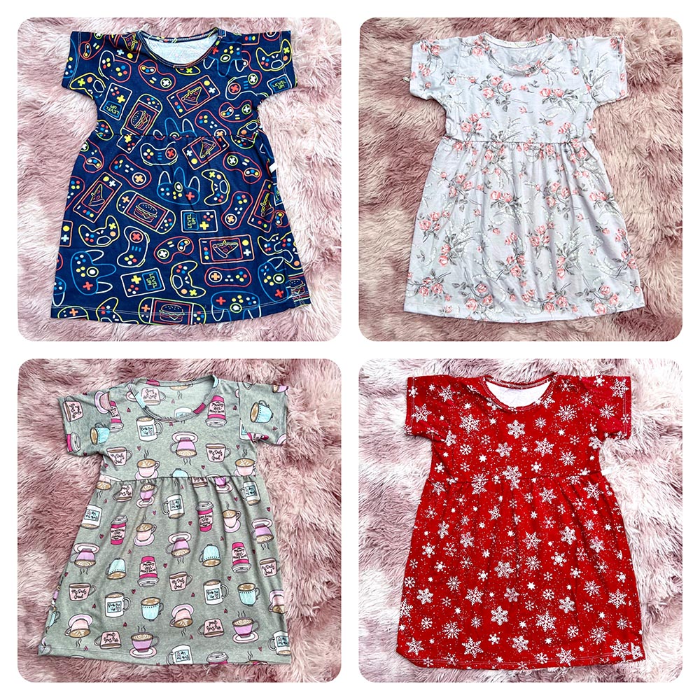 Váy đầm bé gái tay ngắn thun cotton co giãn giao nhiều hoạ tiết khác nhau cho khách MamLa