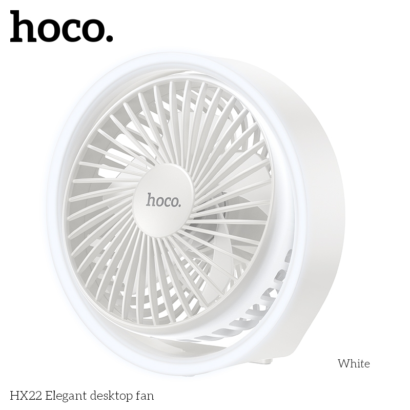 Quạt sạc tích điện/ quạt USB để bàn Hoco HX22 dung lượng pin 1800mAh tích hợp đèn ngủ cổng sạc Type C dùng cho nhà văn phòng tiện lợi_ Hàng chính hãng