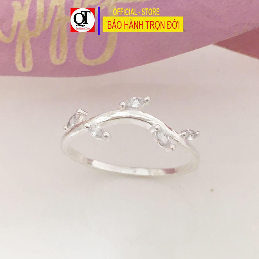 Nhẫn nữ bạc bản nhỏ phong cách styl đính đá cao cấp chất liệu bạc ta kiểu dáng thời trang có hộp đựng Bạc Quang Thản - Q