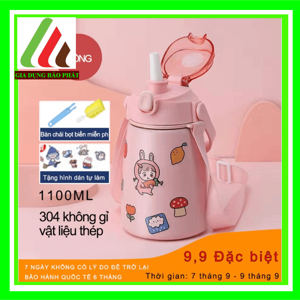 Bình giữ nhiệt có ống hút,cute cốc giữ nhiệt 1000ml Bình đựng nước có 304 Cốc rơm bằng thép