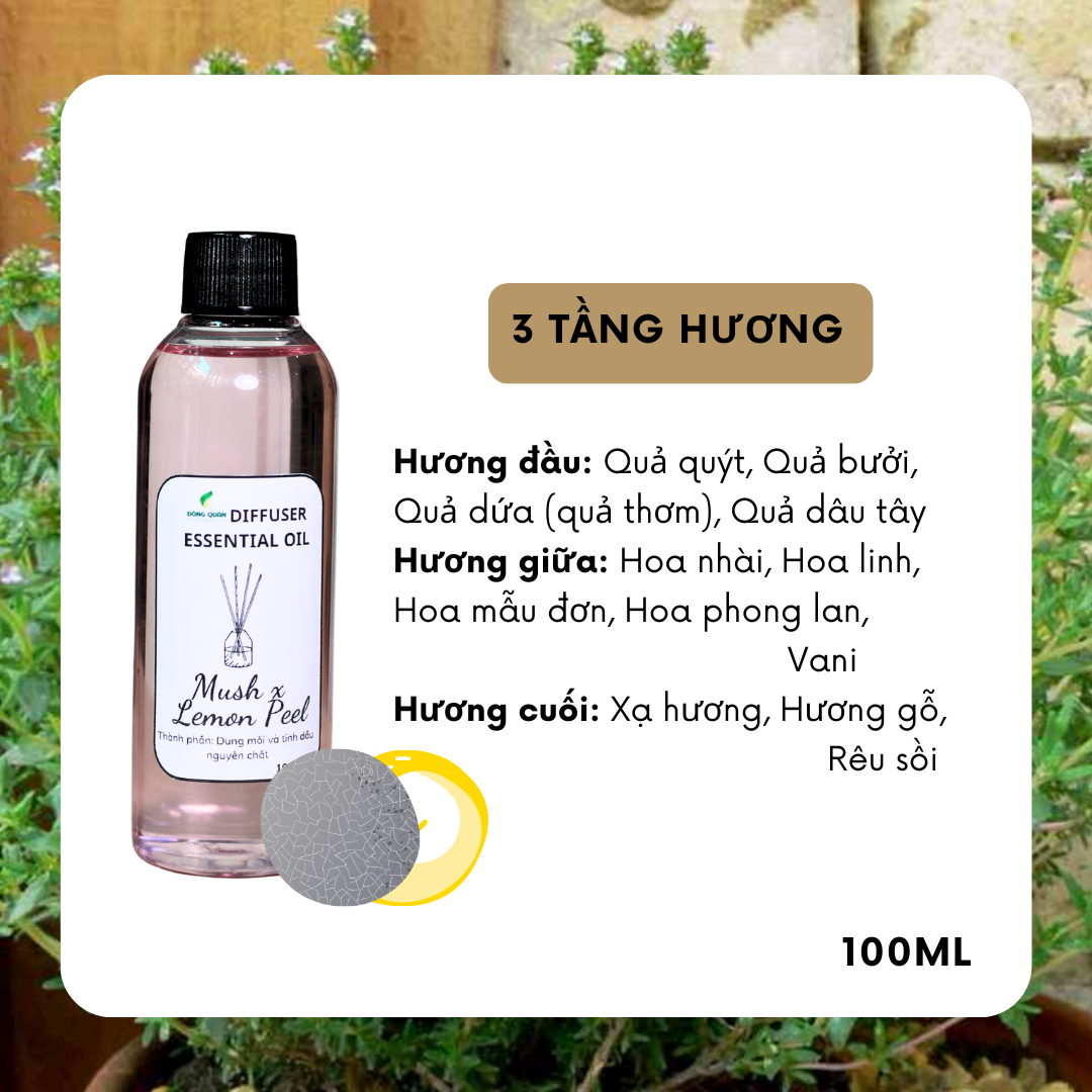 Chai Refill tinh dầu tán hương MUSK &amp; LEMON PEEL (Xạ Hương &amp; Vỏ Chanh) 100ml, thơm phòng, tỏa hương, tíết kiệm.