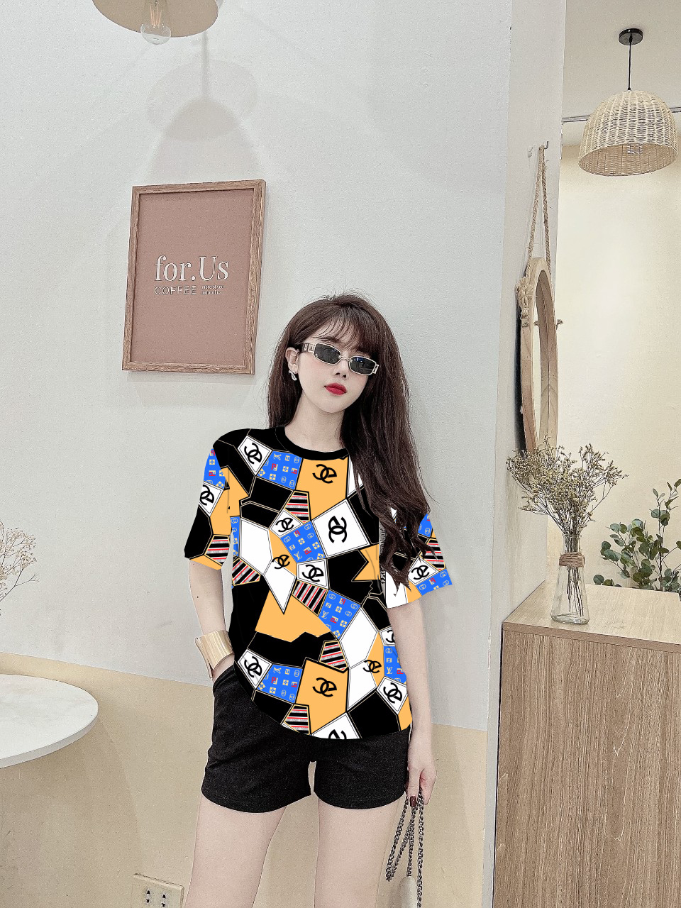 Đồ bộ thun cotton đùi họa tiết phối màu kí tự