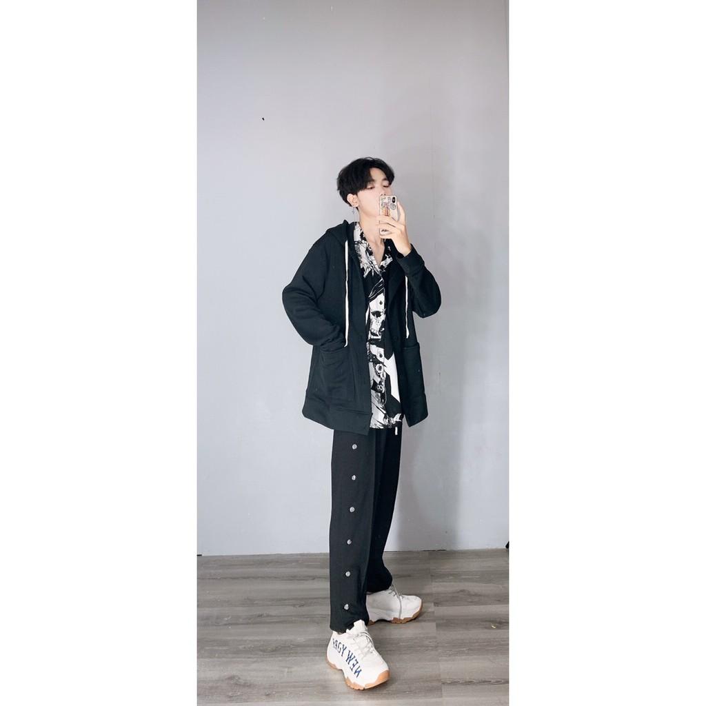 Quần thun ống rộng khuy nút-2 màu