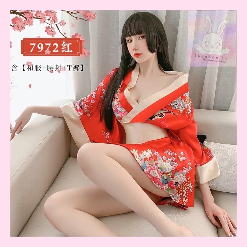 Set KIMONO Hoa đỏ, đen cao cấp, Cosplay cổ trang cực đen T211 GIAO HOẢ TỐC HCM