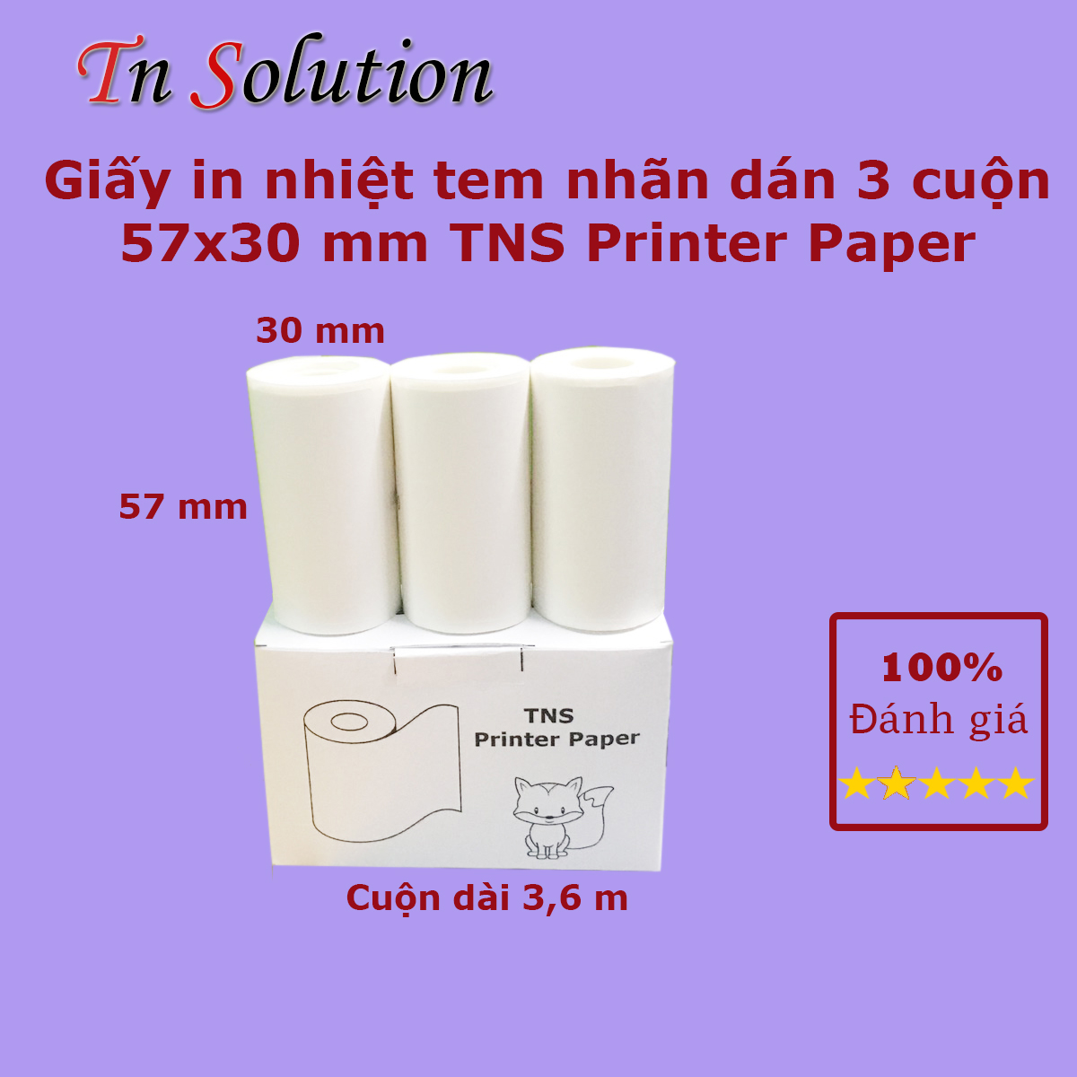 Giấy in nhiệt tem nhãn dán 3 cuộn đầy đủ kích thước dành cho Máy in  mini