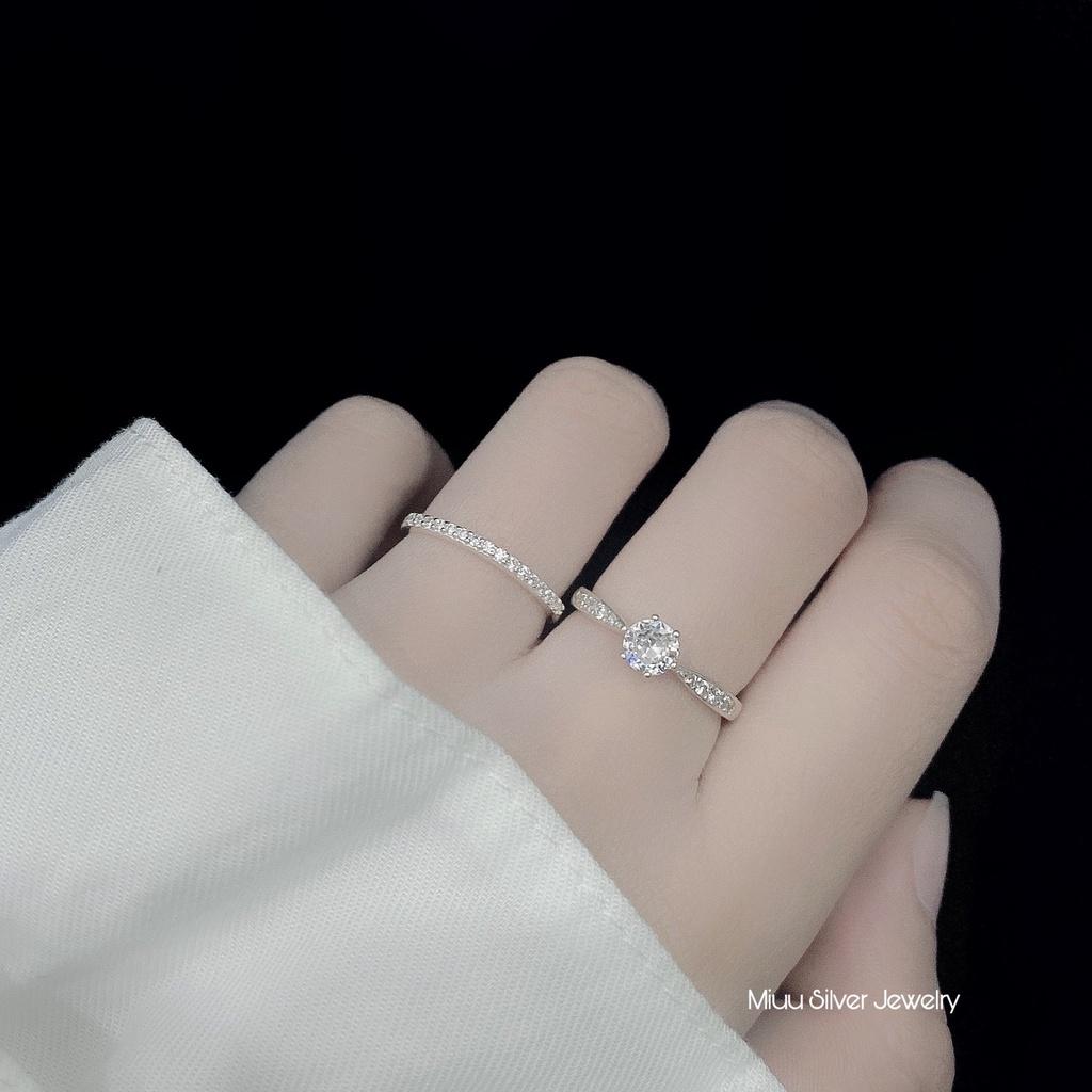 Nhẫn bạc nữ Miuu Silver, nhẫn nữ đính đá 6 trấu thân vát Christiana Ring