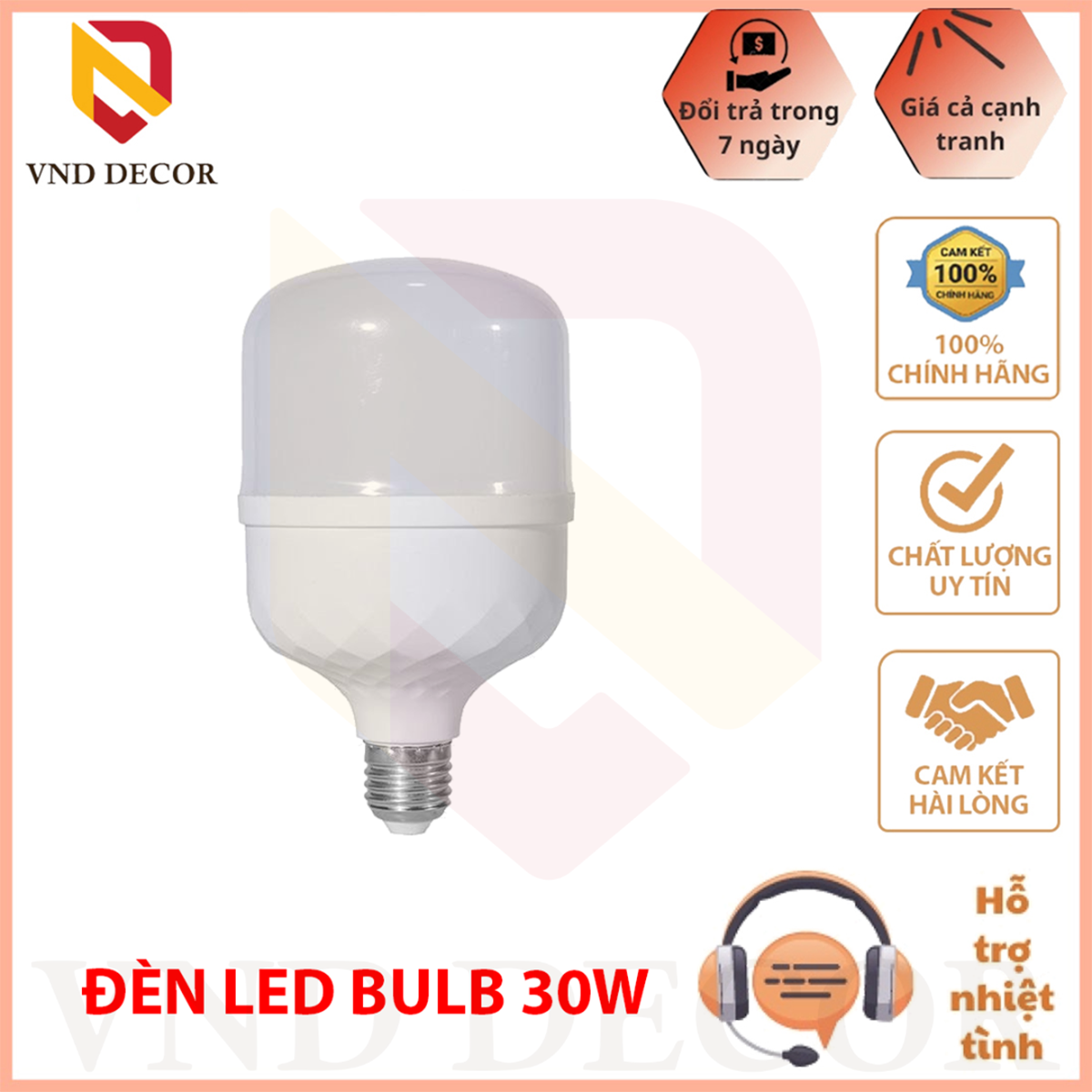 Bóng Đèn Led 30-40W, Bóng Đèn Led Bulb 30-40W Trụ Tròn Cao Cấp, Ánh Sáng Trắng Siêu sáng