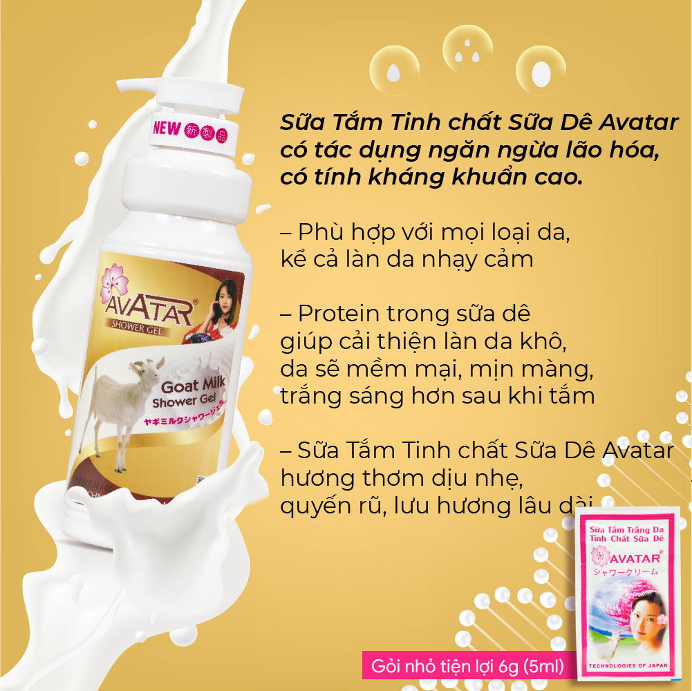 Sữa Tắm Sữa Dê Goat Milk Avatar Trắng Da Mịn Màng, Hương Nước Hoa Nhật Gói 6g (5ml)