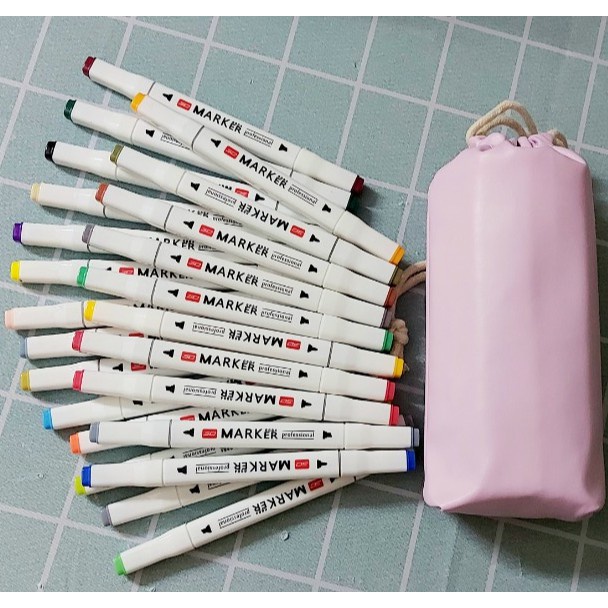 Túi 24 bút màu dạ quang marker dùng đánh đấu, nhớ dòng- kèm túi