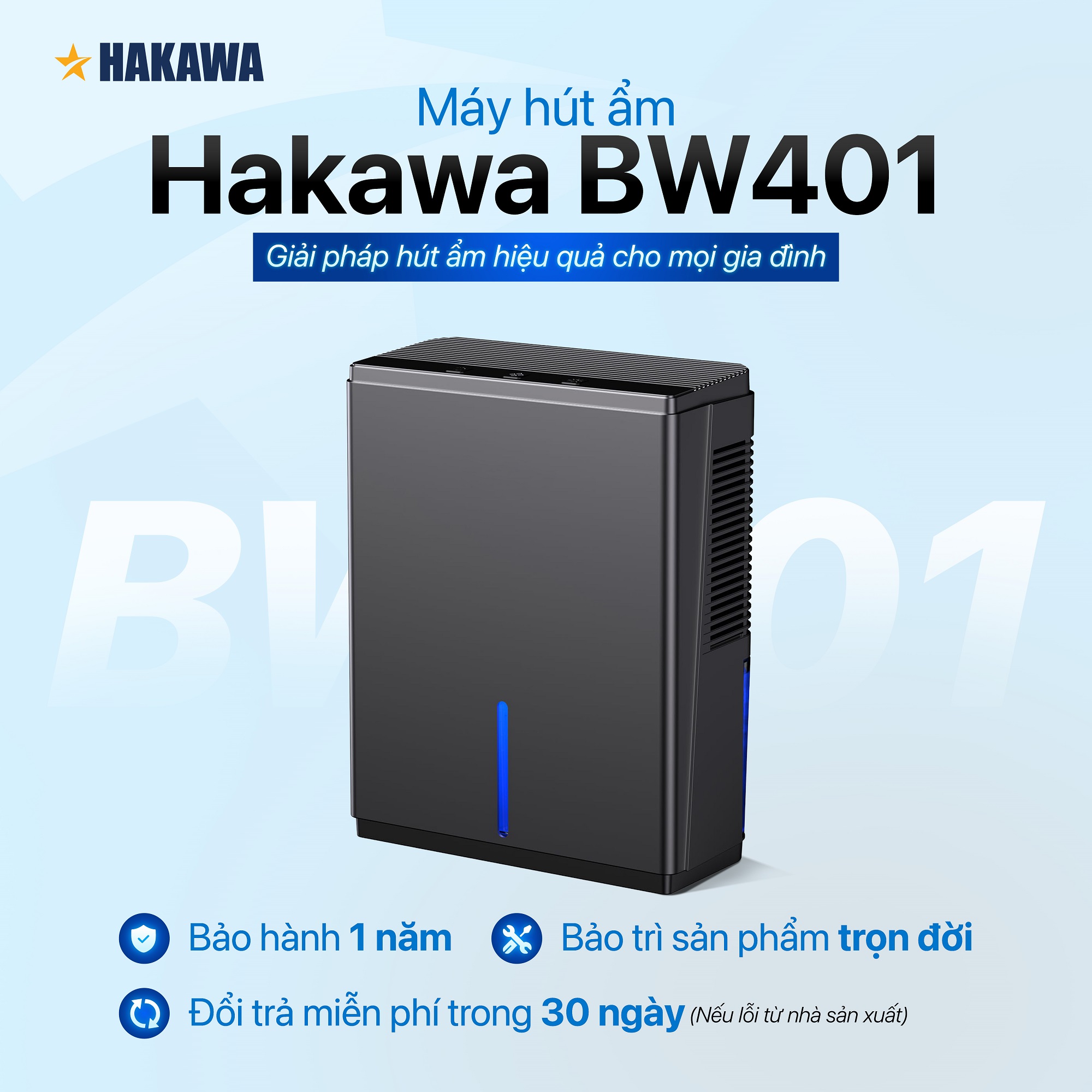 Máy hút ẩm mini Hakawa Airdog BW401 Diện tích sử dụng20m² Hàng chính hãng