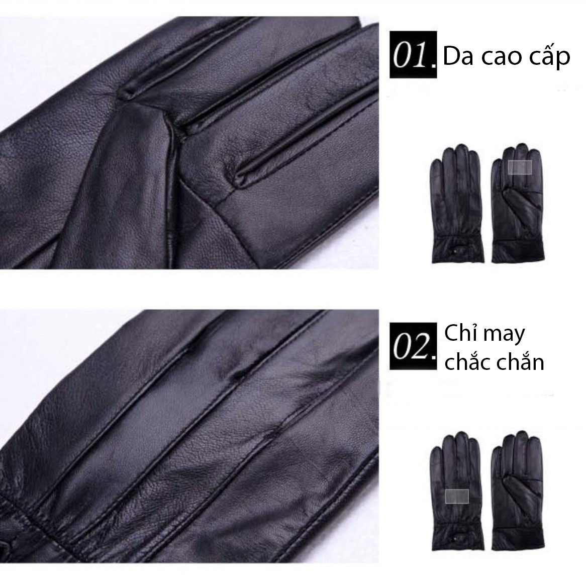 Găng tay da nam giữ ấm mùa đông cảm ứng điện thoại cực nhạy, lót nỉ lông mềm mại, phong cách nam tính GTM69