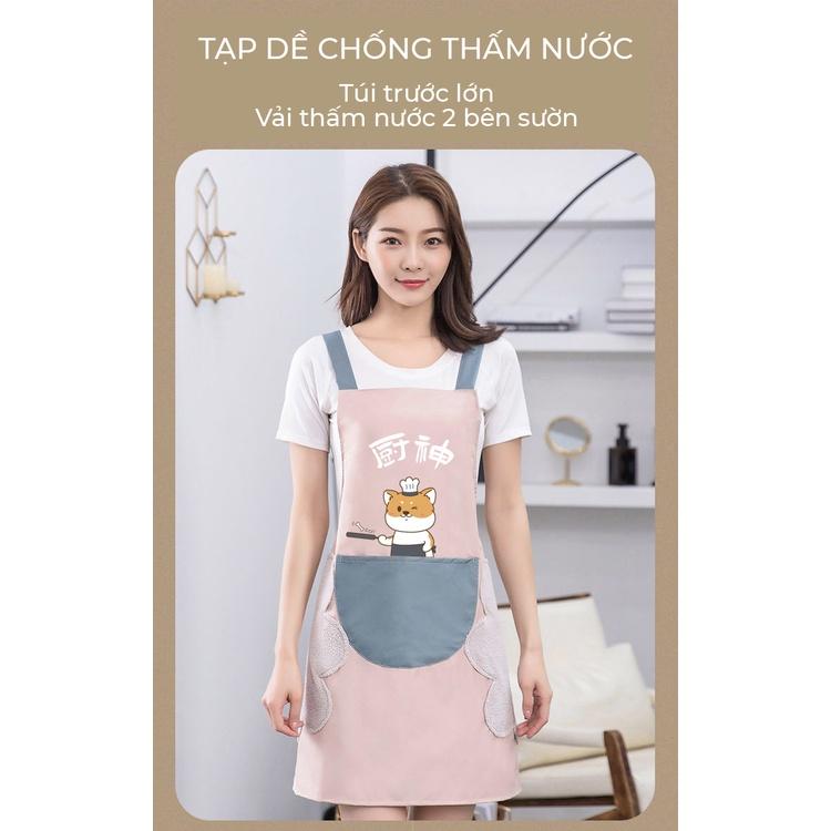 Tạp dề nấu ăn vải chống thấm nước, có túi đựng lớn và lau tay Cicico T012