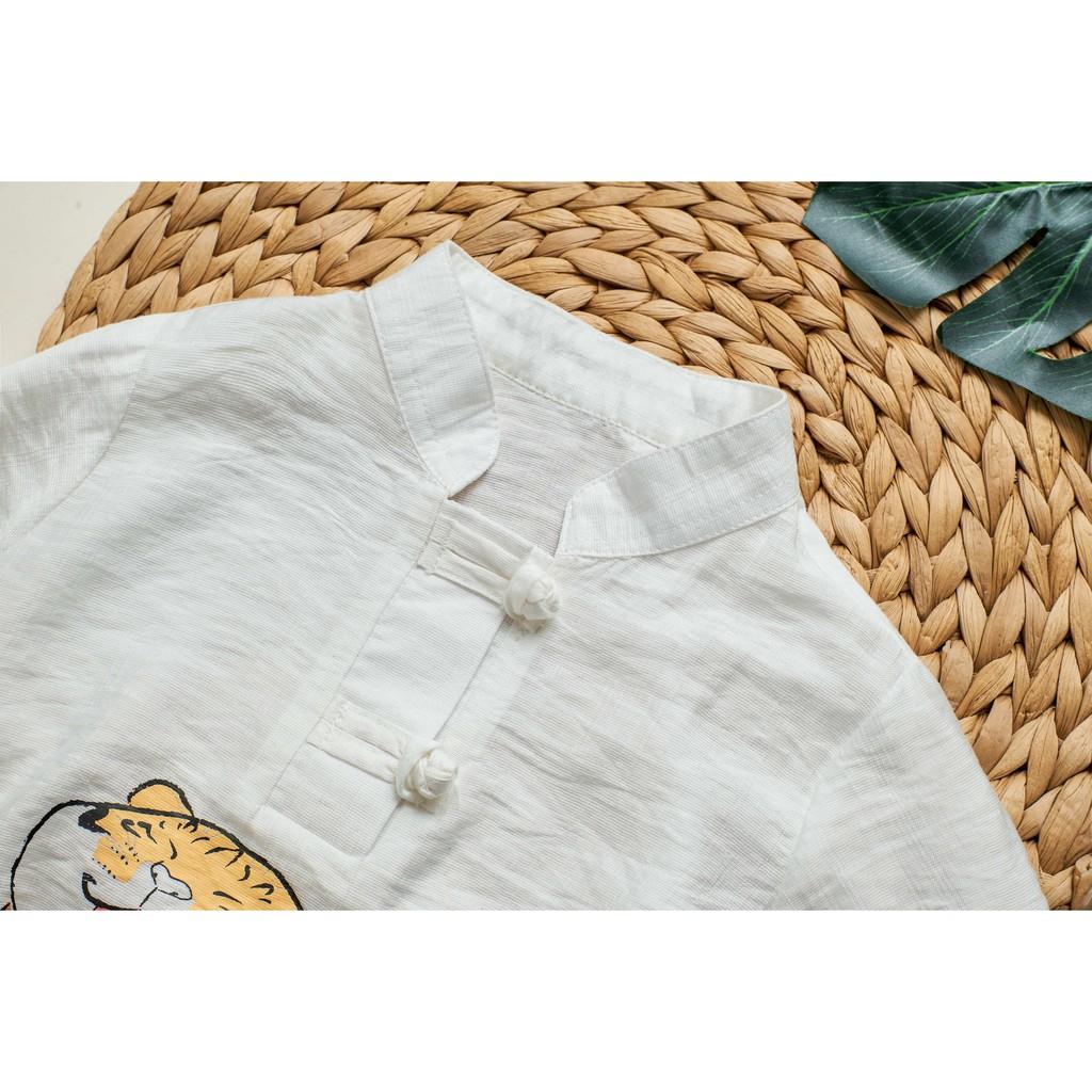 Bộ đồ chất liệu đũi áo polo cộc tay quần bo gấu họa tiết hổ nựng đáng yêu cho bé - MAGICKIDS