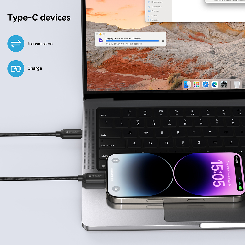 Dây Cáp Sạc Ra 2 Đầu USB-C MAZER InfiniteLink Scorpion PD 140W Dài 1.25m Chất Liệu Nylon Bện Bền Chắc Cao Cấp Hàng Chính Hãng