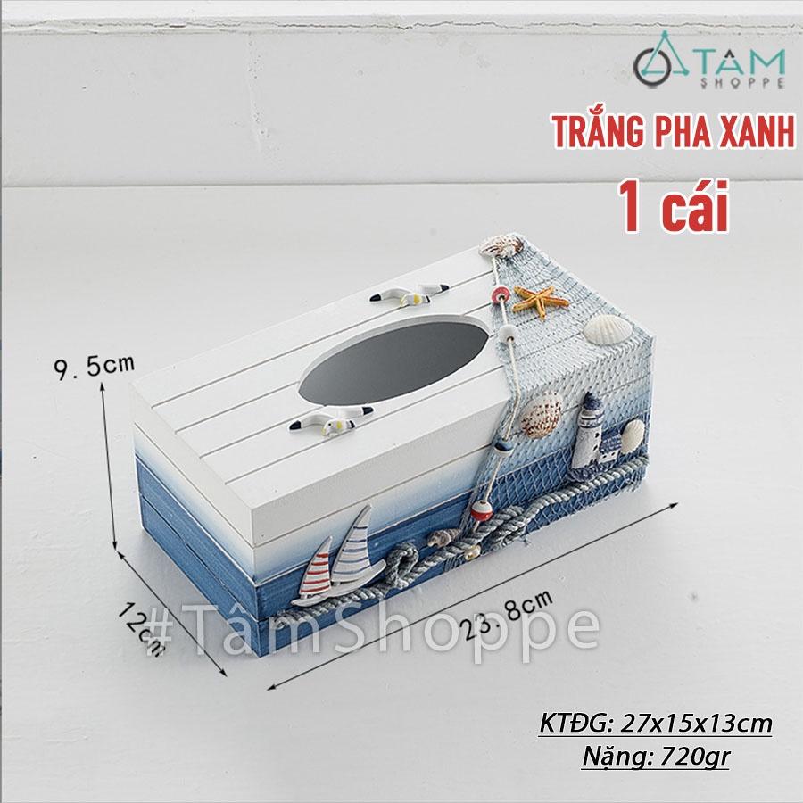 Hộp đựng khăn giấy bằng gỗ phong cách biển HKHG-09