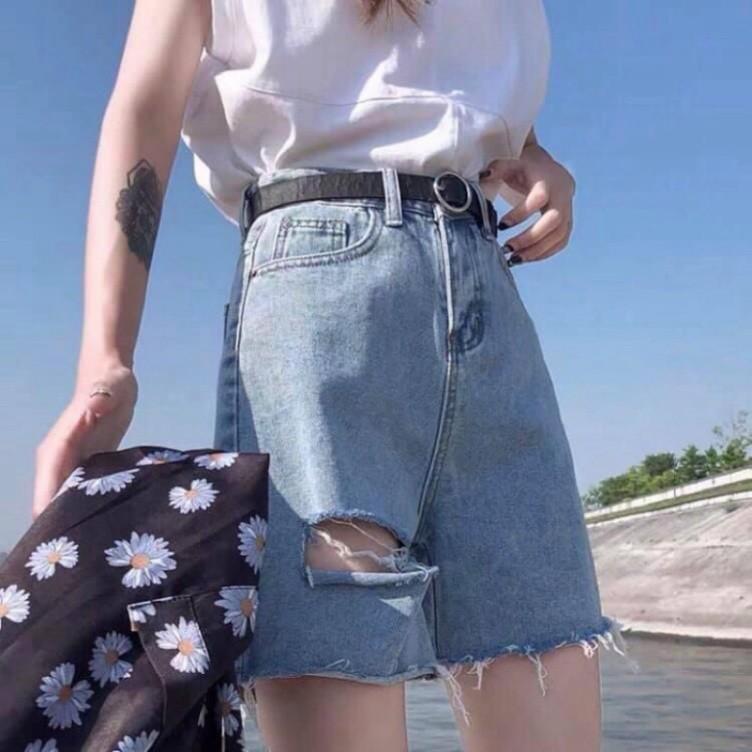 Quần Bò Lưng Cao / Quần Bò Lửng Size Đại - Quần Jeans Ngố Big Size Siêu To Không Giãn Rách To L Ngược