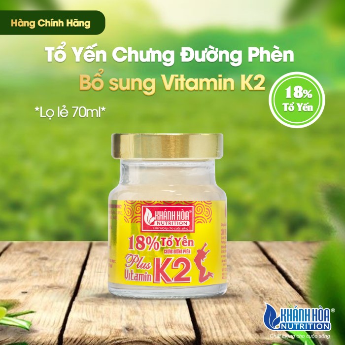 Yến Sào Chưng Đường Phèn 18% Bổ Sung Vitamin K2 - Khánh Hòa Nutrition - Lọ 70 ML