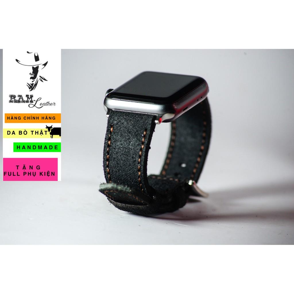Dây đồng hồ RAM Leather da bò lộn đen tuyền - RAM classic 1966