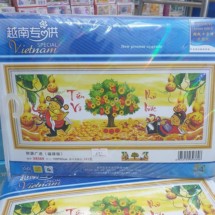 Tranh thêu tiểu thần tài cây tiền hồ lô X8369 - kích thước: 100 * 43cm.