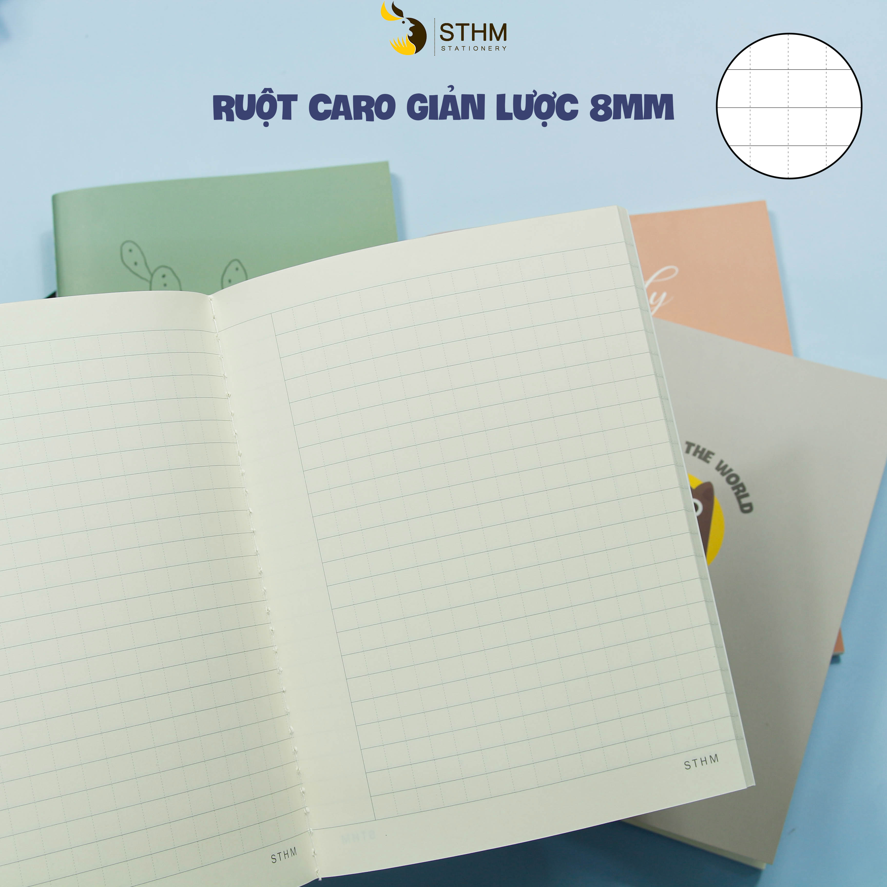 - Tập vở A5 - Ruột caro giản lược 8mm - 100 trang kem 80gsm - Giấy không lem thấm
