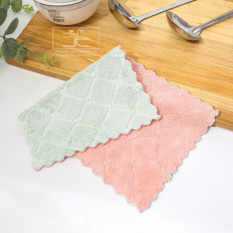 Khăn lau đa năng bếp, bát đĩa, cốc chén thấm nước chống dính dầu mỡ hai mặt