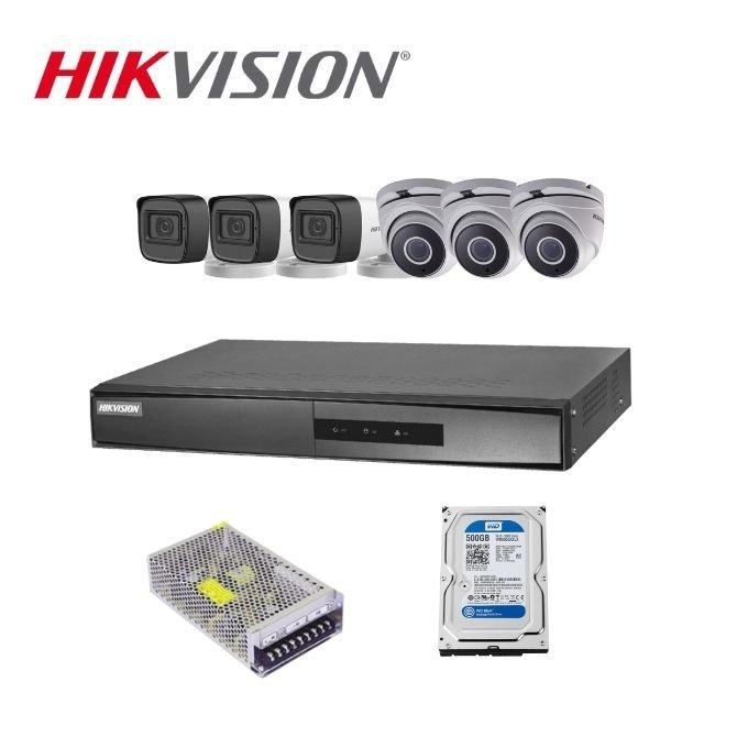 Trọn bộ 6 camera Analog bán cầu và thân trụ Hikvision.Đầu ghi 8 kênh DS-7208HGHI-K1, xem lại lịch sử gần 20ngày, Full HD - Hàng chính hãng