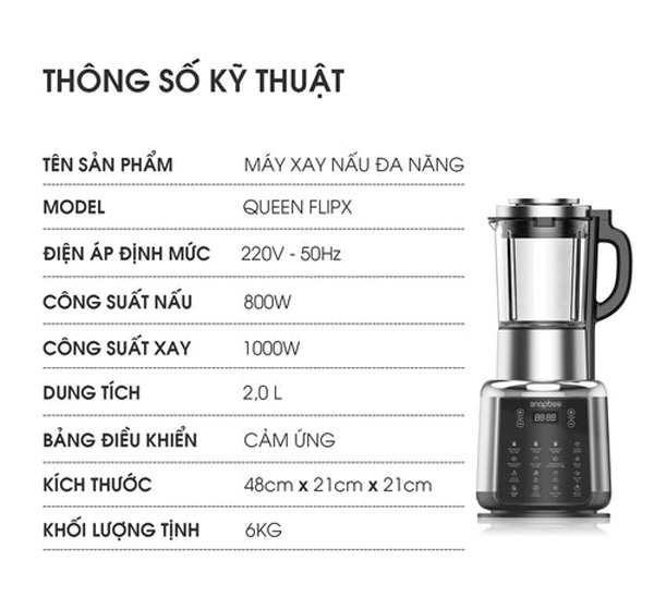 Máy Xay Nấu Đa Năng SnapBee Queen FlipX Hàng Chính Hãng - Độ Ồn Thấp - Chống Trào - Vệ Sinh Tự Động - Thương Hiệu Mỹ