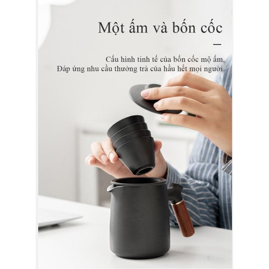 Bộ uống trà đạo tách nước Quick-off Cup gốm sứ Nhật Bản (Black)