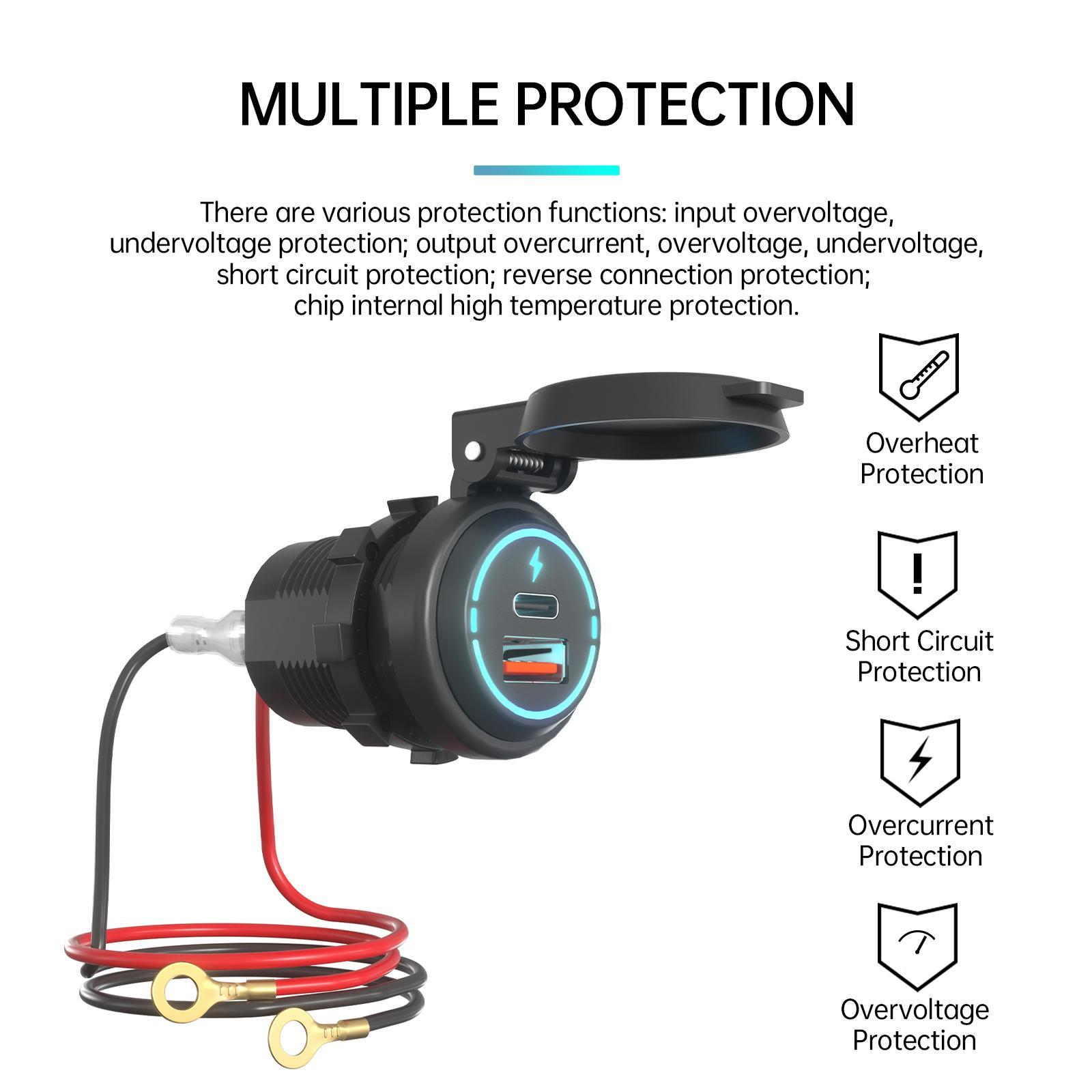 USB Charger Socket PD Type C + QC 3.0 Quick Charge for Marine Scooter