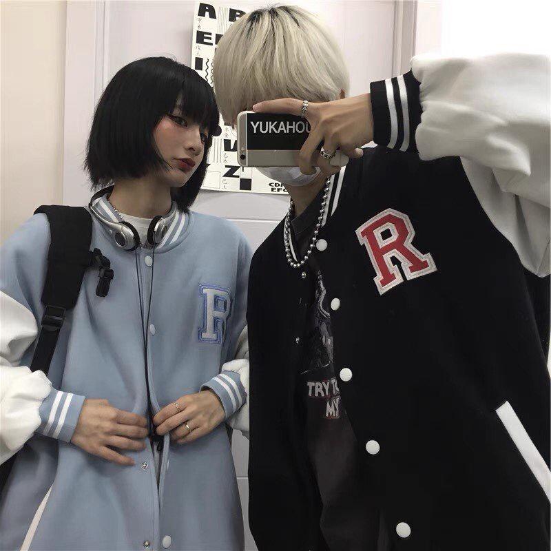 Hình ảnh Áo Khoác Bomber Nỉ R Nam Nữ Unisex Form Rộng Nhiều Màu Ulzzang