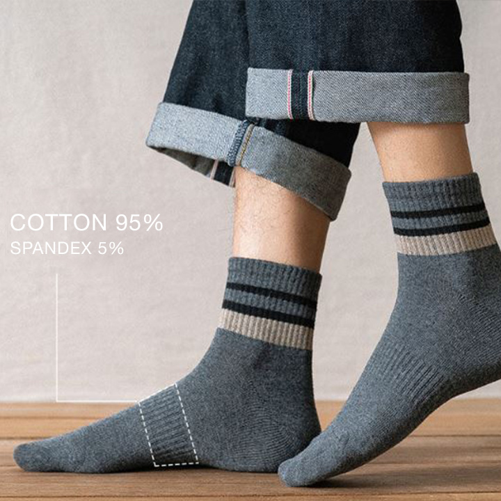 Combo 5 Đôi Tất Viền Cổ Thể Thao Nam Nữ Vớ Nam Nữ Cổ Trung Chất Liệu Sợi Cotton
