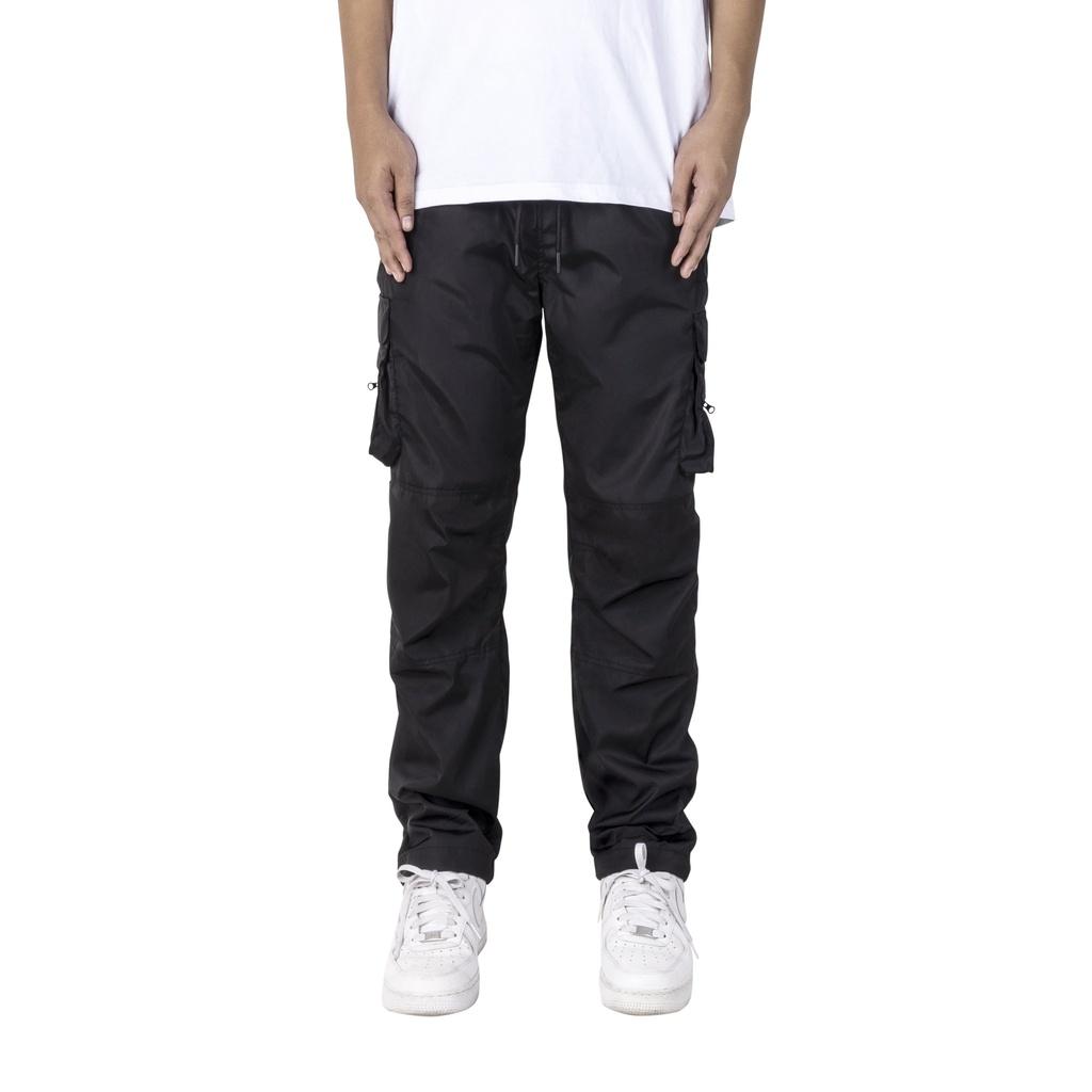Quần Dù Túi Hộp Streetwear Cao Cấp FNOS Màu Đen 2 Lớp - Ống Rộng - Có Dây Rút Chân