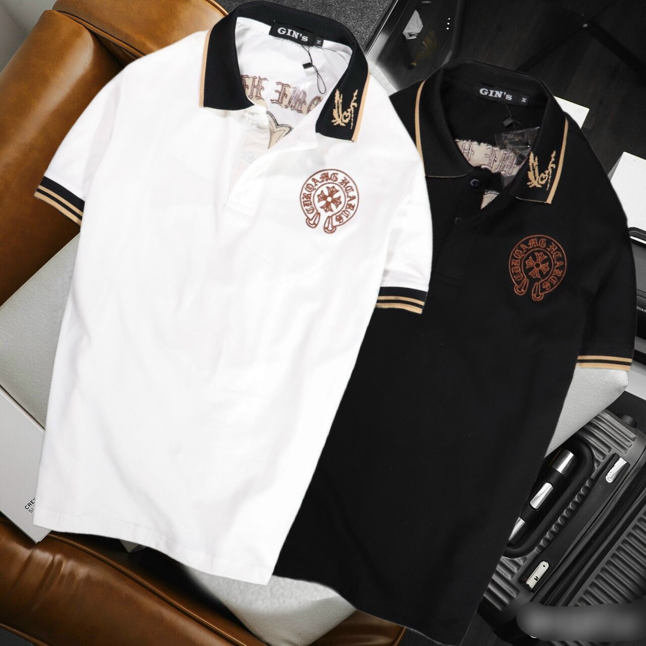 ÁO THUN NAM COTTON CỔ BẺ HỌA TIẾT LẠ