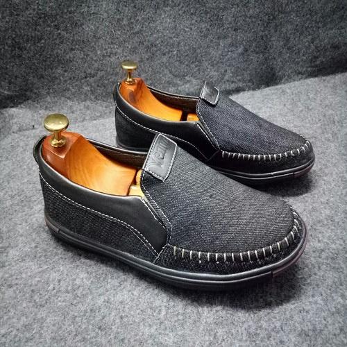 Giày lười nam chất vải bố cao cấp 4 màu đen nâu xanh kem sáng (1986fashion)