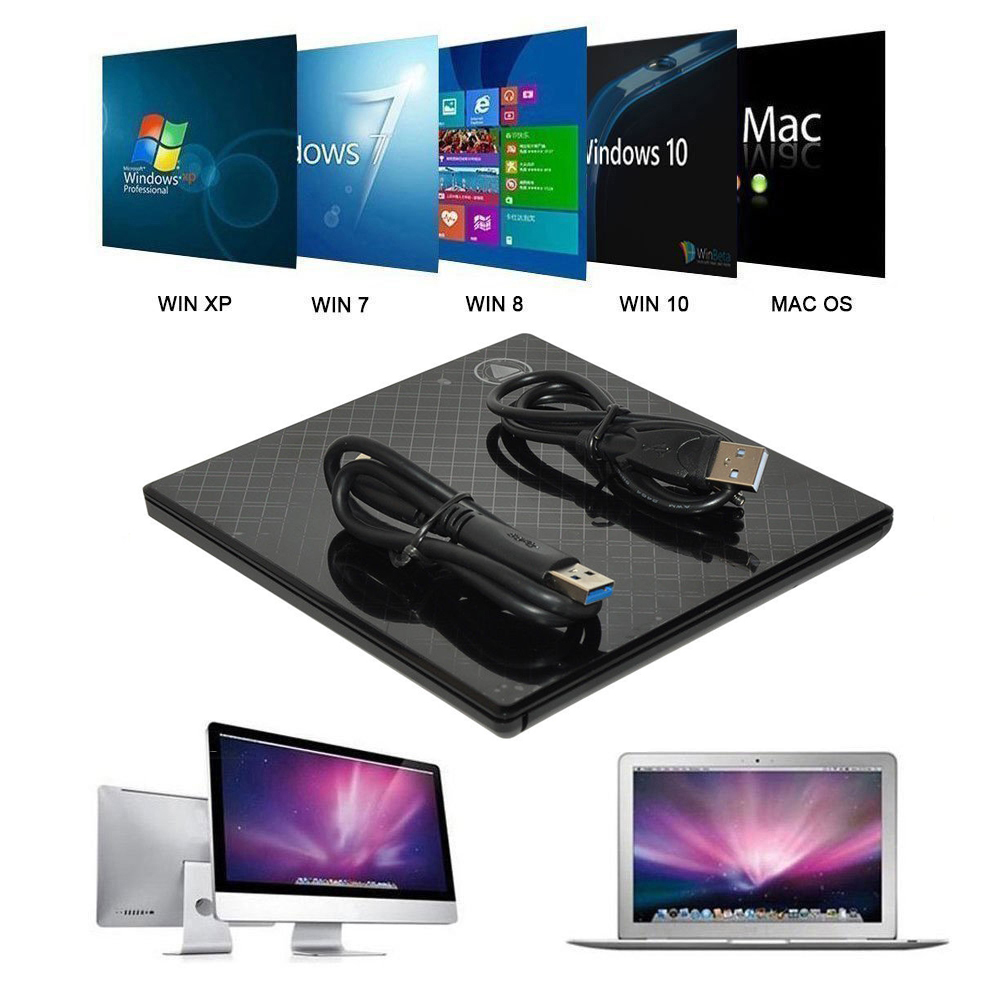 USB 3.0 Touch Control External Drive DVD-ROM CD-RW DVD-RW Burner Player Portable Reader Slim for Windows XP/7/8/10 Laptop MAC OS