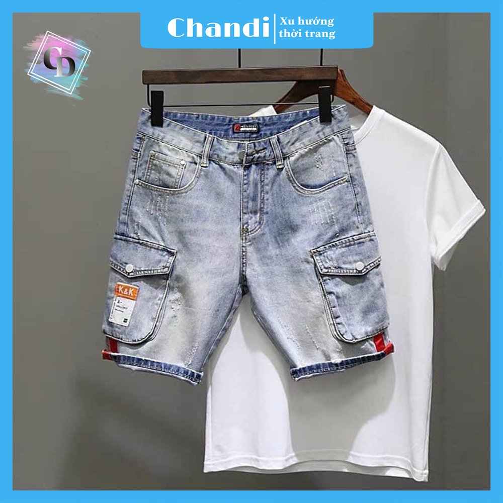 Quần Short Jean Nam co dãn màu xanh nhạt kiểu dáng trẻ trung đơn giản Thương Hiệu Chandi, quần sọt nam mẫu mới xu hướng 2021 NT2205