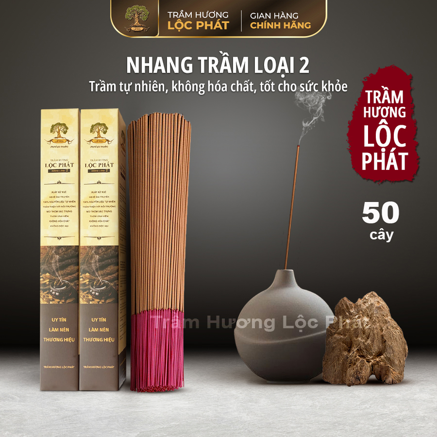 Nhang Sạch Trầm Hương Lộc Phát - Trầm Tự Nhiên Loại 2 (Hộp 50 cây