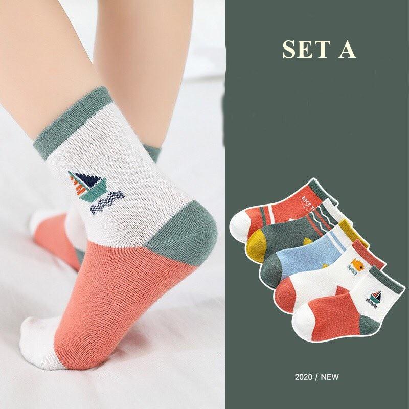 Set 5 Đôi Tất Cổ Cao Giữ Ấm Kèm Túi Zip Xịn Xò Mùa Đông Cho Bé Trai Và Bé Gái